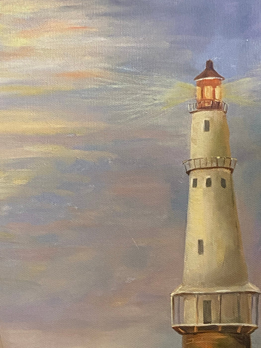 Light House and Boat, Acrylic painting Framed Original Painting. 20” x 16”-EZ Jewelry and Decor