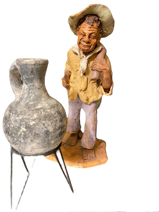 Folk Art Figurine, Farmer & Jug, Ceramic, Handcrafted. 7.5” tall-EZ Jewelry and Decor