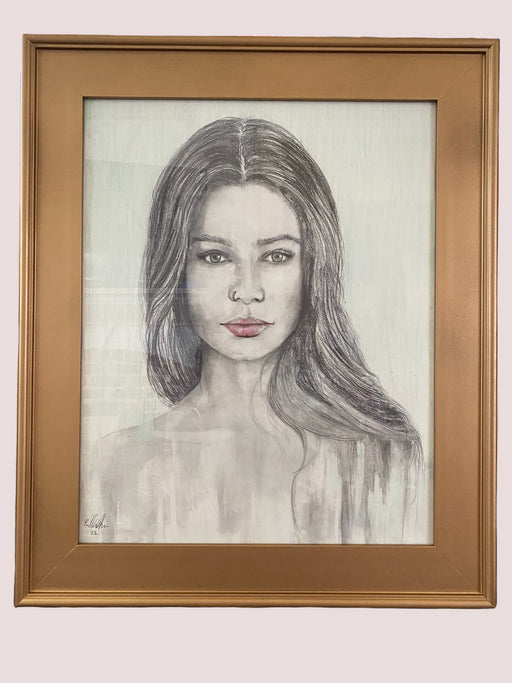 R. Mansourkhani, Your Green Eyes, Original Portrait Drawing, Graphite and Colored Pencil, Framed, 25.5” x 21.5”-EZ Jewelry and Decor