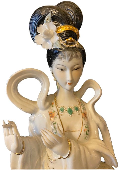 Geisha Playing Flute Porcelain Figurine Handcrafted, Hand Painted Signed 17"T-EZ Jewelry and Decor