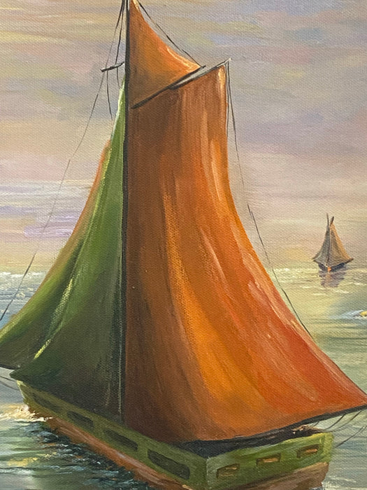 Light House and Boat, Acrylic painting Framed Original Painting. 20” x 16”-EZ Jewelry and Decor