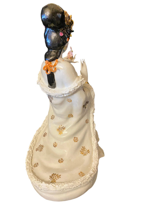 Geisha Holding a Flower. Vintage Handcrafted, Hand Painted, Porcelain Statue, Signed By a Chinese Master.-EZ Jewelry and Decor