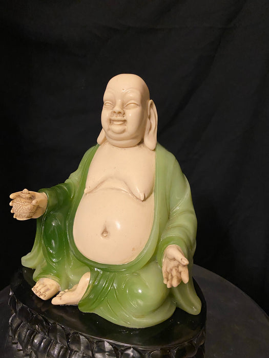 Artificial Jade Buddha, Green and Beige Fat Buddha, 9.5"-EZ Jewelry and Decor