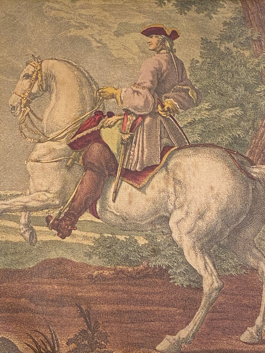 After Johann Elias Ridinger, An Equestrian prints on Silk 15” x 13”-EZ Jewelry and Decor