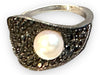 Kwan Cultured Pearl and Black Spinel Cocktail Ring , Silver Ring with a Pearl, Size 8-EZ Jewelry and Decor