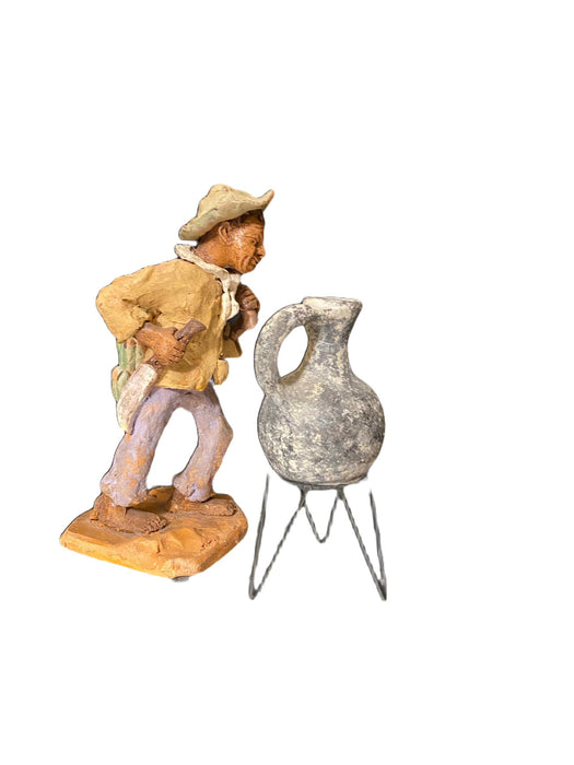 Folk Art Figurine, Farmer & Jug, Ceramic, Handcrafted. 7.5” tall-EZ Jewelry and Decor