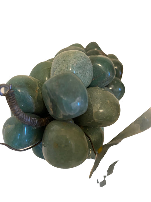 Vintage Handcrafted Green Agate stone Grapes With Silverish Leaf, 6” x 2.75”-EZ Jewelry and Decor