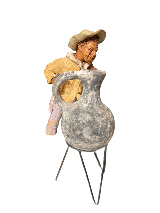 Folk Art Figurine, Farmer & Jug, Ceramic, Handcrafted. 7.5” tall-EZ Jewelry and Decor