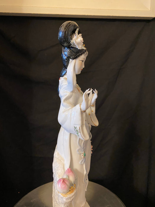 Geisha Playing Flute Porcelain Figurine Handcrafted, Hand Painted Signed 17"T-EZ Jewelry and Decor