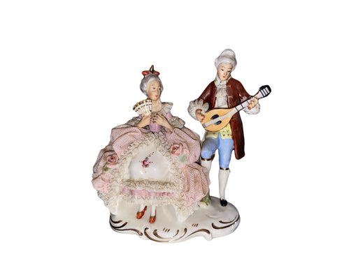 Antique Dresden Porcelain figurine, Victorian Couple, 5.25”, Genuine Dresden Figurine-EZ Jewelry and Decor