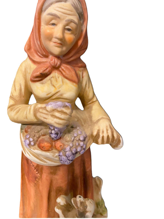 An Old Woman Picking Fruit Bisque Figurine, Picking Fruit, 7.5”-EZ Jewelry and Decor