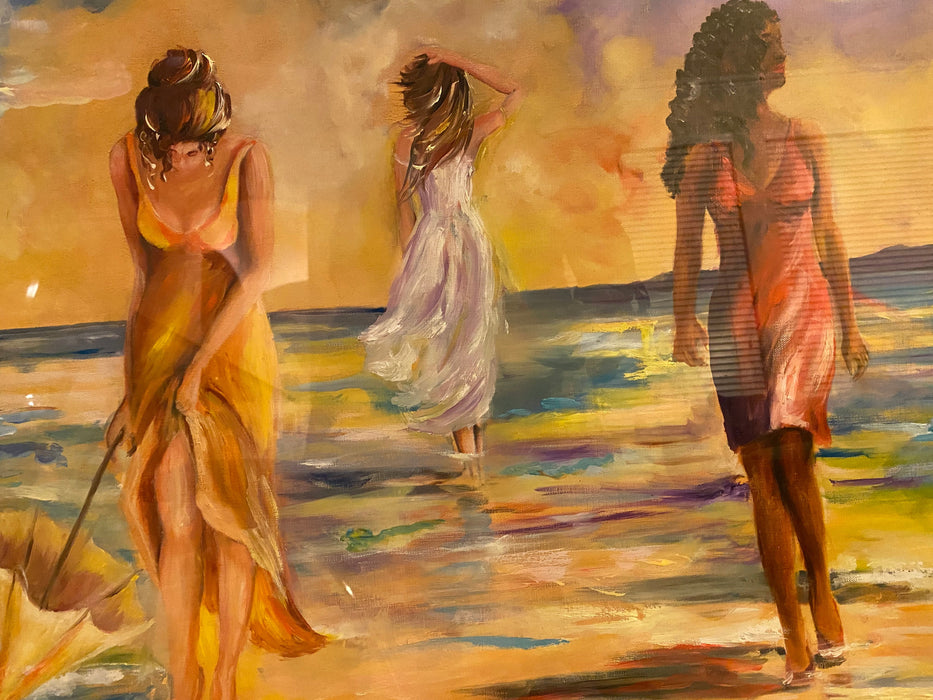 R. Mansourkhani , On a Beach. Original Oil Painting, 32” x 41”-EZ Jewelry and Decor