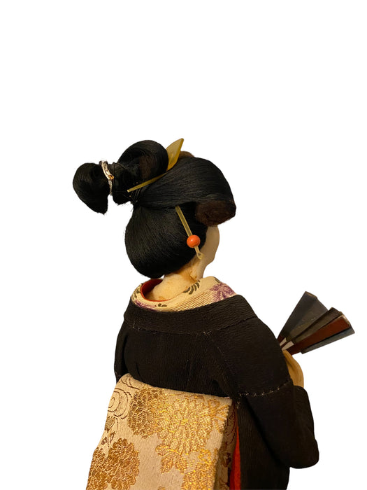 Ornate Japanese Geisha Doll on Wood Display, Hand Crafted. 13.5” x 7”-EZ Jewelry and Decor