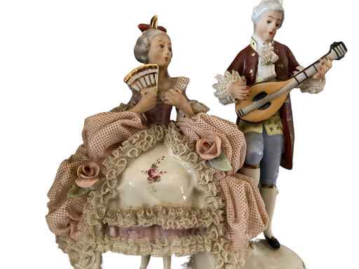 Antique Dresden Porcelain figurine, Victorian Couple, 5.25”, Genuine Dresden Figurine-EZ Jewelry and Decor