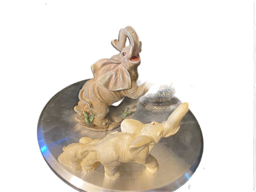 Three Elephants Figurines: MOTHER AND CALF, Indian elephant, African Elephant- 7”, 5” . 6.75” T-EZ Jewelry and Decor