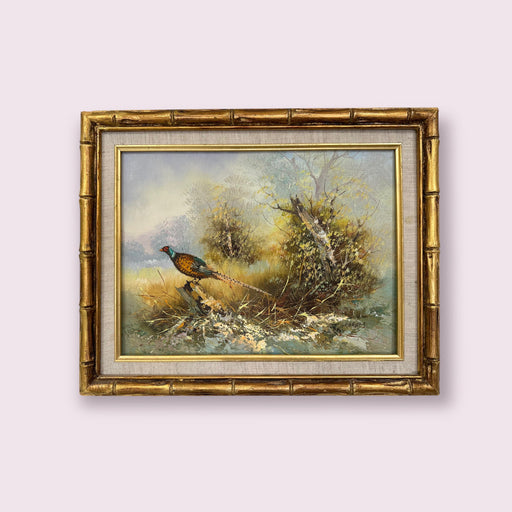 Framed Original Landscape Oil Painting With  Pheasant by J.Graham, Signed Oil On Canvas. , 16” x 20”-EZ Jewelry and Decor