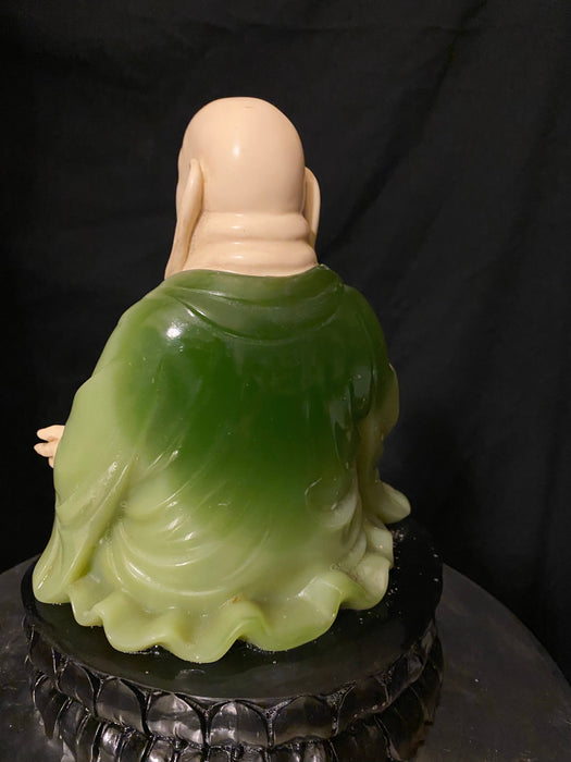 Artificial Jade Buddha, Green and Beige Fat Buddha, 9.5"-EZ Jewelry and Decor