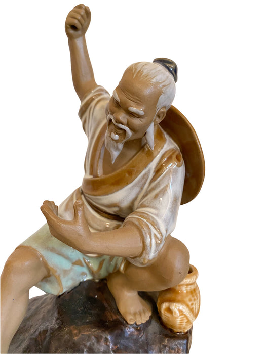 Vintage Chinese Old Man Figurine, Ceramic, Hand Crafted, 7.75” T-EZ Jewelry and Decor