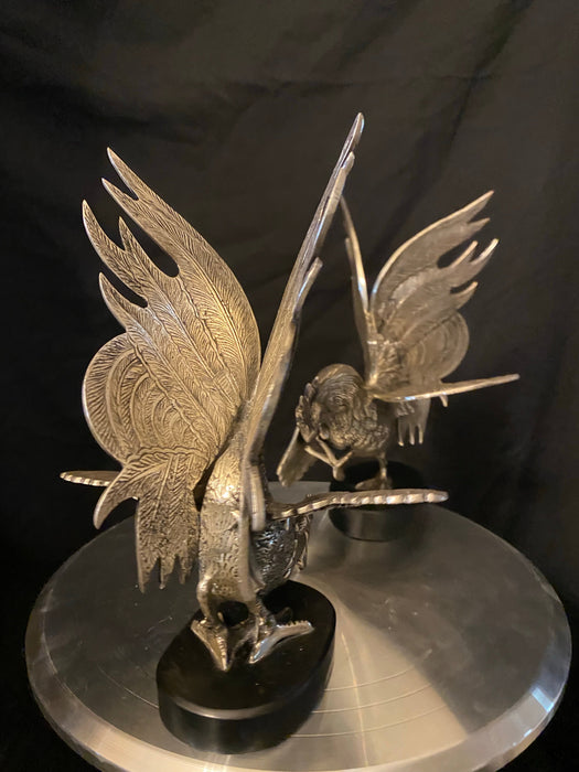 Roosters’ Fight, Two Sculptures, 9.5” tall, Hand crafted-EZ Jewelry and Decor