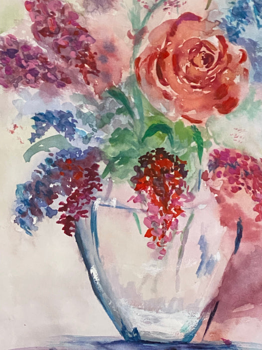 R. Mansourkhani, Bouquet Of Flowers, Original Framed Watercolor Painting, 22.5” x 18.5”.-EZ Jewelry and Decor