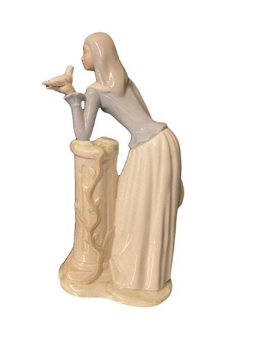 Lady & Bird Vintage Tengra Porcelain Figurine 12"T , Hand Made in Spain.-EZ Jewelry and Decor