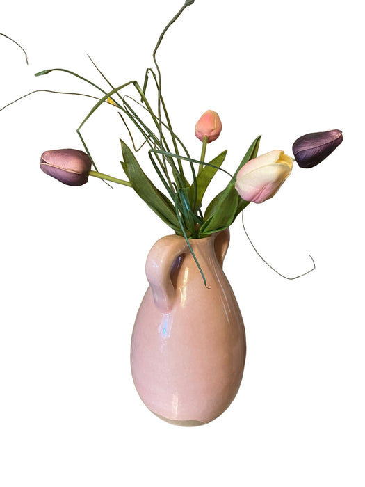 Pink Ceramic Vase with Artificial Flowers, Vase 9” T-EZ Jewelry and Decor