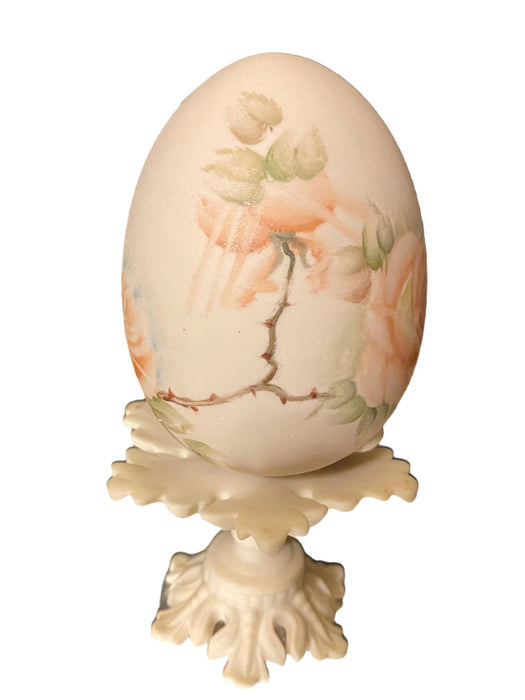 Leona Williams Signed Porcelain Egg on Stand.-EZ Jewelry and Decor