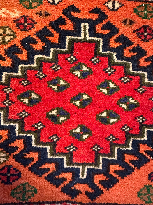 Small Hand Knotted Persian Rug, Bakhtiari Design Small Wool Rug, Orange and Red Rug, 16” x 12.5”-EZ Jewelry and Decor