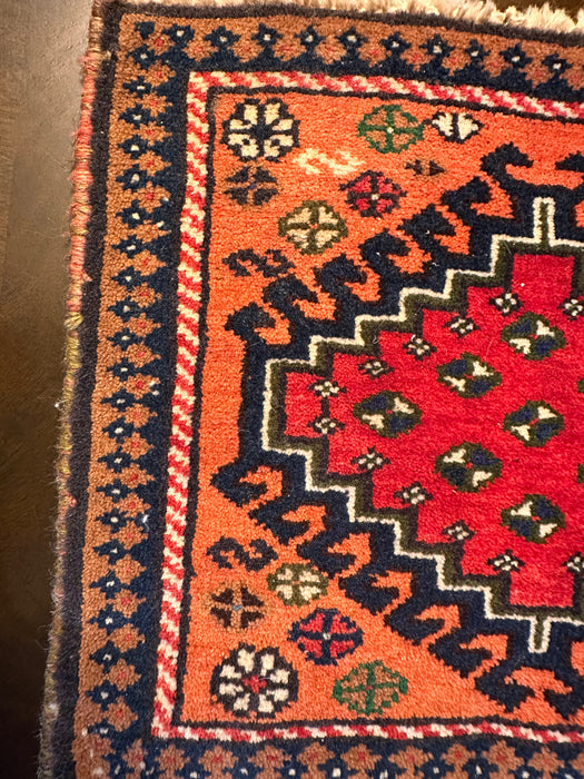 Small Hand Knotted Persian Rug, Bakhtiari Design Small Wool Rug, Orange and Red Rug, 16” x 12.5”-EZ Jewelry and Decor