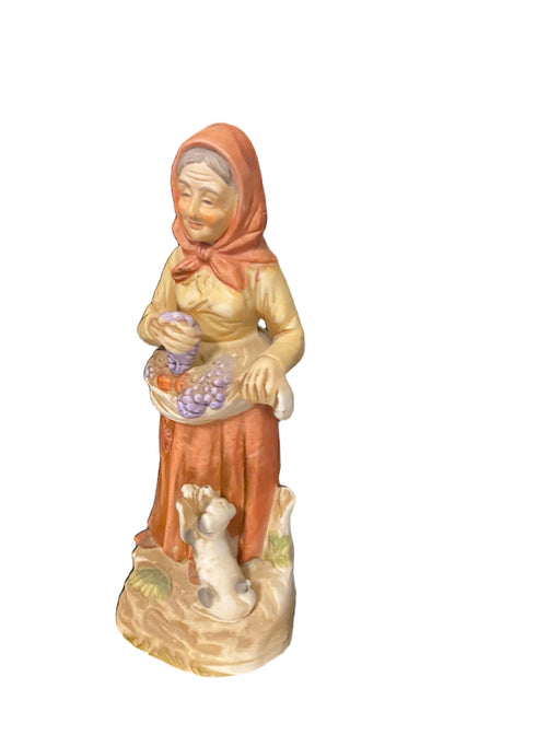 An Old Woman Picking Fruit Bisque Figurine, Picking Fruit, 7.5”-EZ Jewelry and Decor