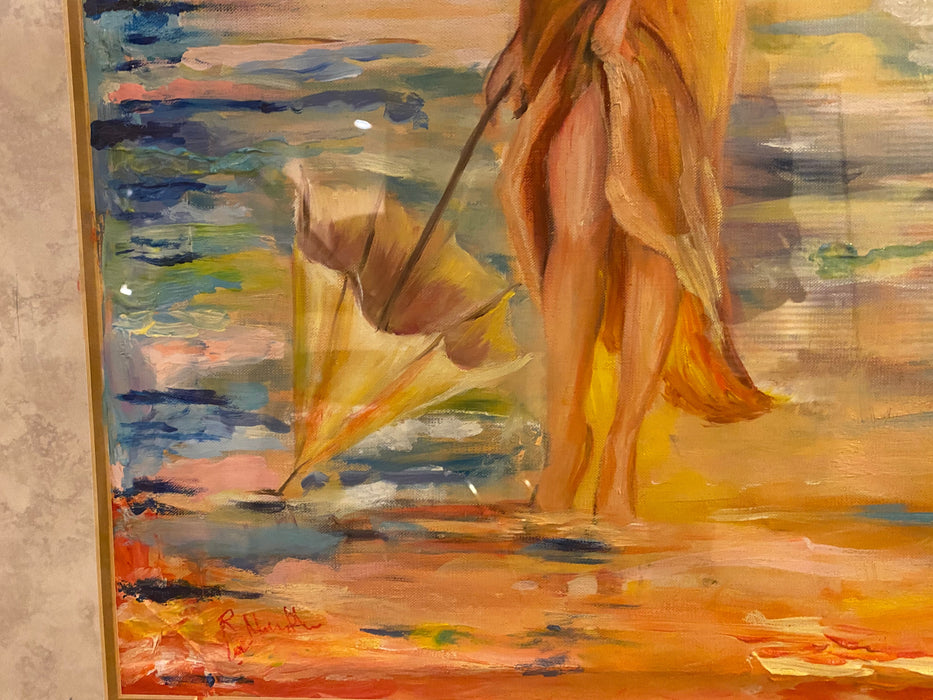 R. Mansourkhani , On a Beach. Original Oil Painting, 32” x 41”-EZ Jewelry and Decor